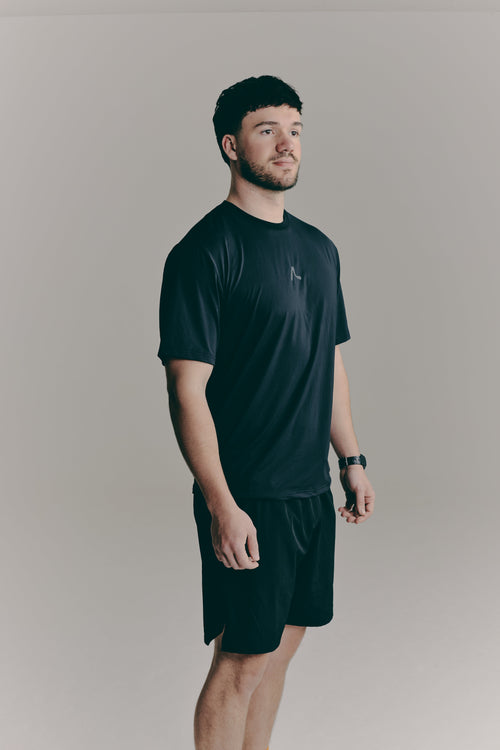 SACA Contest T-Shirt in black — front view worn by model