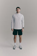 SACA Velo Quarter Zip in grey — front view worn by model
