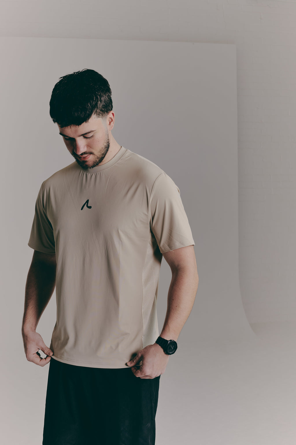 SACA Contest T-Shirt in beige — back view worn by model