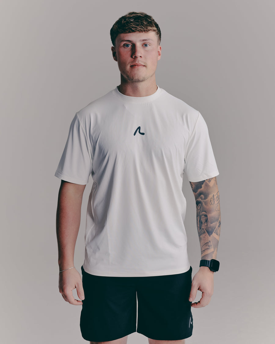SACA Contest T-Shirt in white — front view worn by model