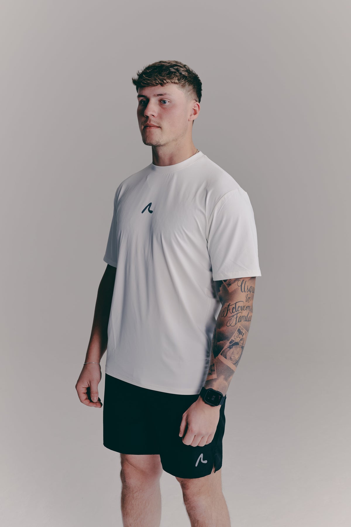 SACA Contest T-Shirt in white — side view worn by model