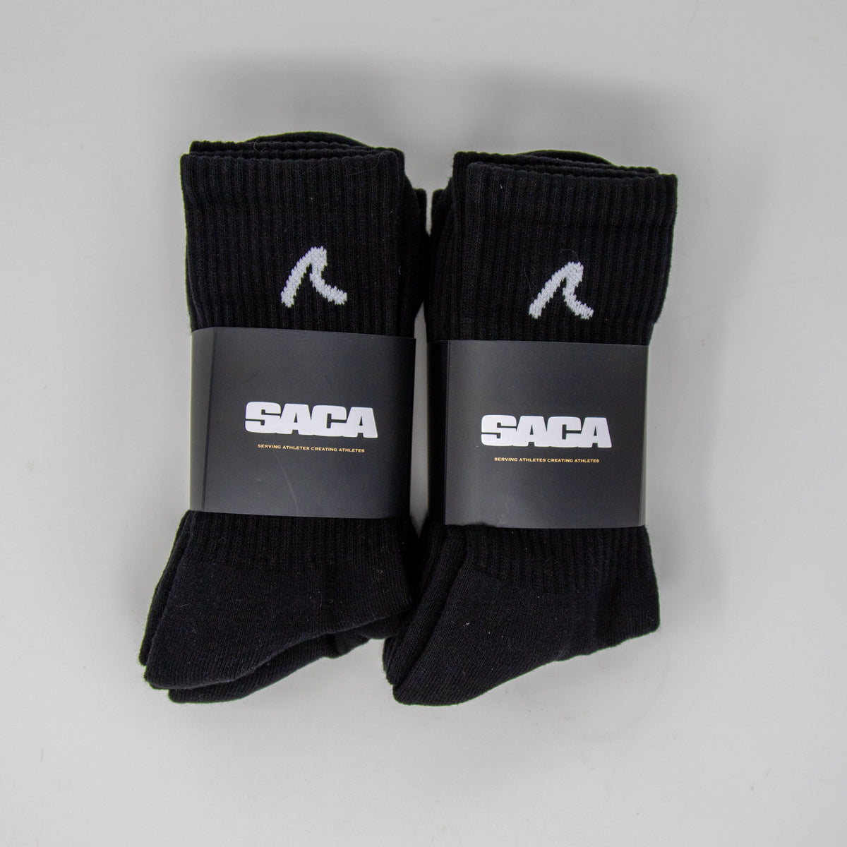 SACA Essential Socks 3-Pack in black — detail of SACA branding