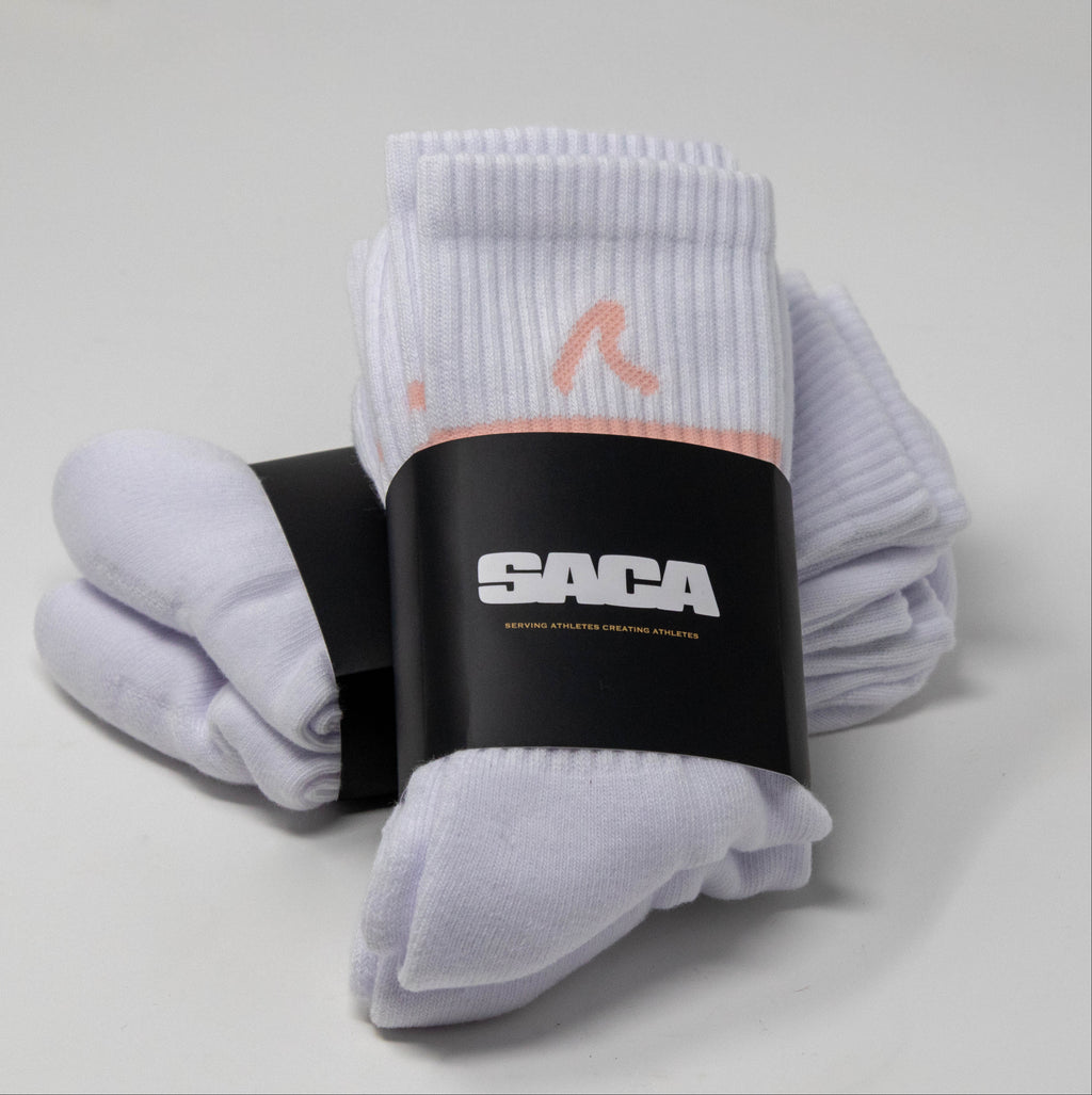 SACA Ladies Socks 2-Pack with pink trim — detail of logo