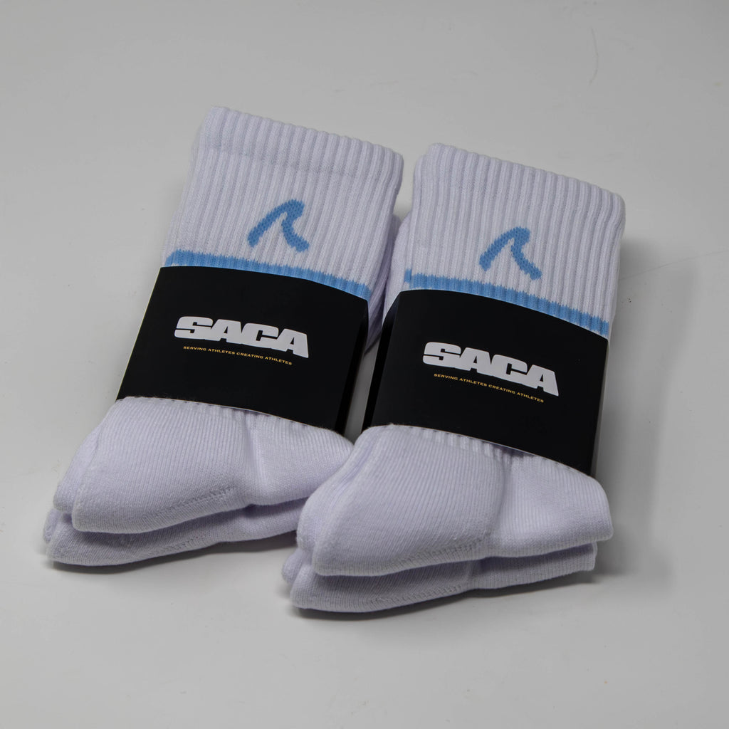 SACA Ladies Socks 2-Pack with blue trim — detail of logo